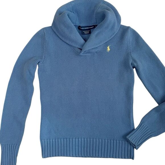 Ralph Lauren Sweaters - Ralph Lauren Sport Y2K Cotton Shawl Collar Pullover Sweater Blue Size Small Logo